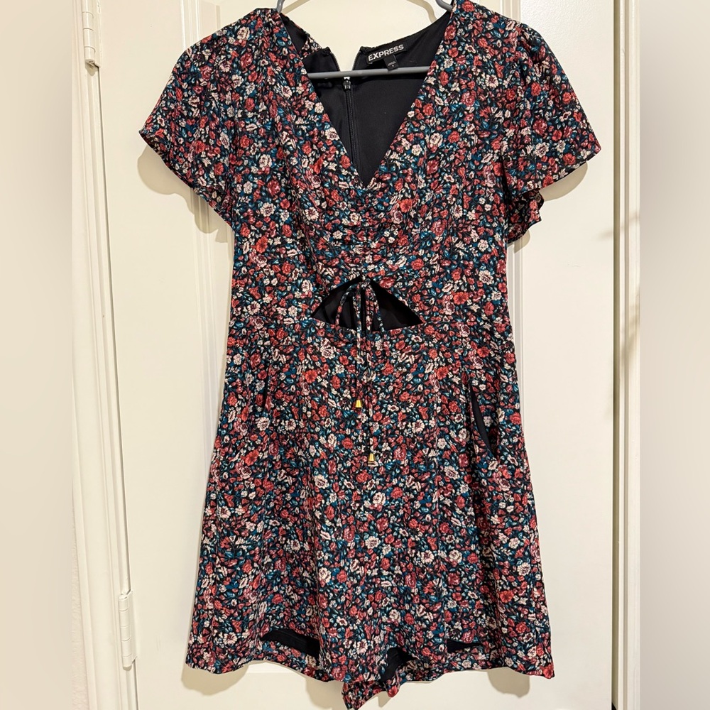 Express Multicolor Floral Tie-Front Romper